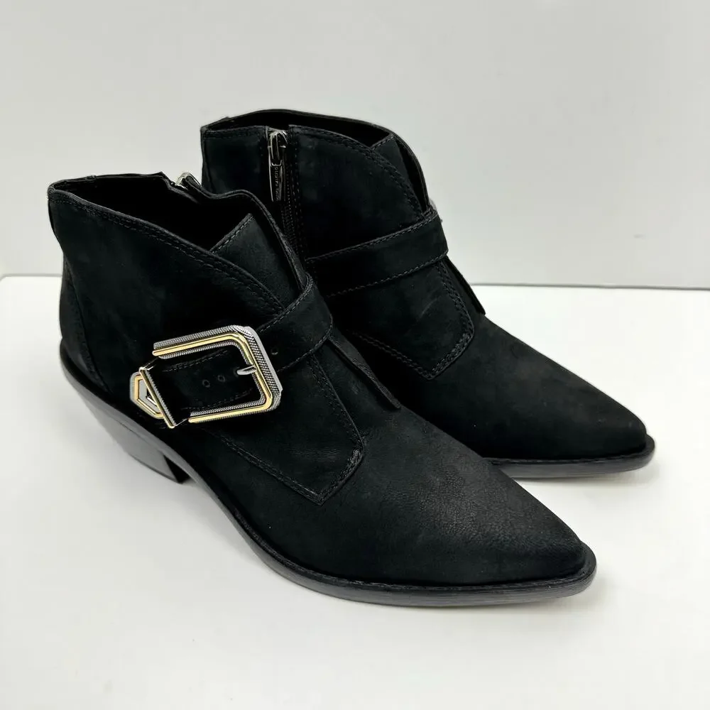 NEW Vince Camuto Ashena Black Suede Leather Buckle Zip Up Bootie Ankle Boots